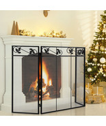  Fireplace Screen 3-Panel Decor Cover Leaf Pattern Folding Portable Stee... - £53.69 GBP