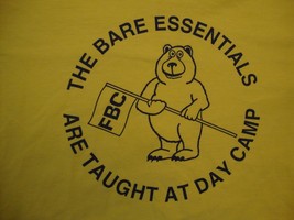 Vintage FBC Camp The Bare Essentials Funny Souvenir Yellow T Shirt Size M - $15.53