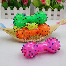 1pcs Pet Dog Cat Puppy Sound Polka Dot Squeaky Toy Rubber Dumbbell Chewing Funny - £1.14 GBP