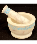 White Marble Footed Mortar &amp; Pestle, Natural Stone 2.5” Tall - £18.47 GBP