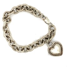 Vintage Signed 925 Judith Ripka Heart Charm Rolo Link Chain Bracelet size 7 1/2 - £136.28 GBP