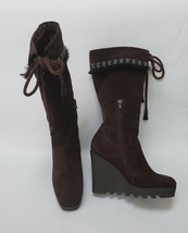 Diane Von Furstenburg Womens Boots Side Zip Tie Wedge Brown Jimson Size US 6.5 M - £77.54 GBP