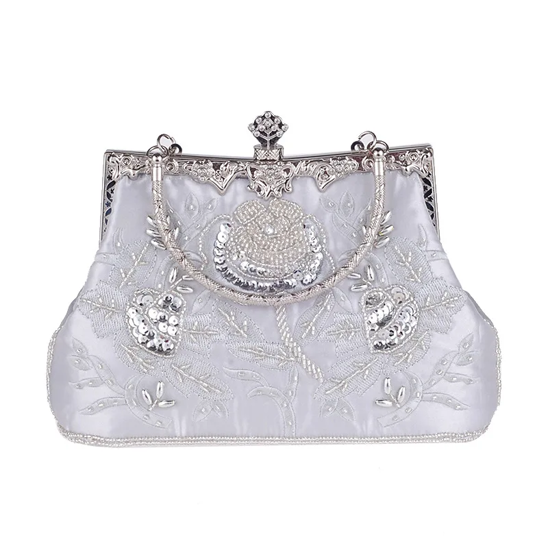 Vintage Style Flower Beading Party Handbags Satin  Handle Day Clutch  Ch... - $97.10