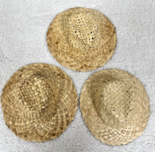 3 Small Miniature Woven Straw Doll Teddy Bear Toy Hats Accessories - $8.42