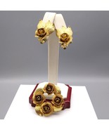 Vintage Judy Lee Mesh Rose Wreath Brooch and Floral Clip On Earrings, Go... - £39.56 GBP