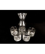 Vintage Glass Juice Carafe With 4 Glasses, Etched Floral Pattern, Silver... - £30.93 GBP