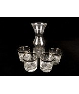 Vintage Glass Juice Carafe With 4 Glasses, Etched Floral Pattern, Silver... - $53.54 CAD