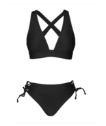 Lace Up Mid Waist Bikini Sets Swimsuit For Women Black Longline Tall Tri... - €18,69 EUR