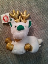 000 CHRISTMAS Goffa 11&quot; Laying White Reindeer Plush Scarf Ruldolph Gold Accents - £5.58 GBP