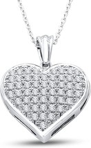 Love Heart Shape Gift Pendant Necklace 14k White Gold Over 3 CT Cluster Round CZ - £97.64 GBP