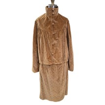 Vtg 80s Sandy Chrysler California High Neck Skirt Suit Plush Brown Confetti M/L - $77.22