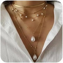 5 Tier Gold Punk Chain Layered Necklace  - £19.49 GBP