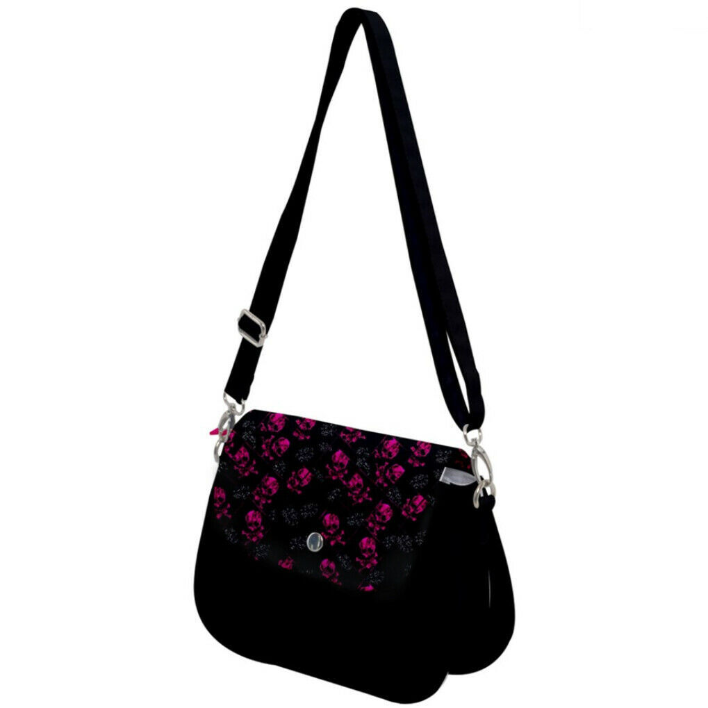 Elliz Clothing Gothic Pink Skulls Saddle Handbag Item image 3