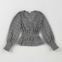 Sienna Sky Smocked Peplum Blouse Small Black White Animal Print Long Sle... - $13.99