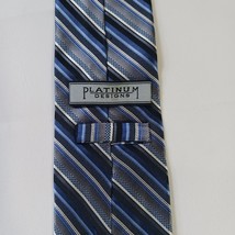 Platinum Designs Men's Tie Blue/Gray Striped 100% Silk Classic Length image 5