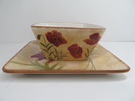 Pier 1 &quot;Poppies&quot; 8&quot; Square Salad Plate And 6&quot; Square Bowl EUC Very Nice No Issue - £22.67 GBP