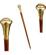 Antique Brass Golden Knob Head Handle Wooden Walking Stick Cane Collecti... - $32.67