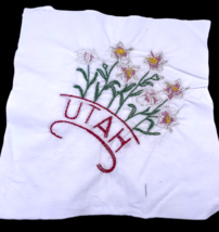 Utah Floral Embroidered Quilted Square Frameable Art State Needlepoint Vtg - £22.25 GBP