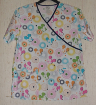 Excellent Womens Disney Mickey Mouse Novelty Floral Print Scrubs Top Size S - £18.59 GBP