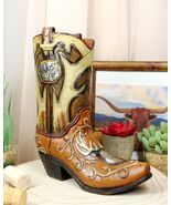 Rustic Western Deer Antlers And Stag Bust Cowboy Floral Art Boot Vase Sc... - €26,41 EUR