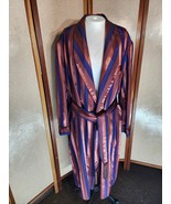 Royal Lounger 40&#39;s Maroon Blue Stripes Satiny Smoking Jacket Dressing Go... - $173.25