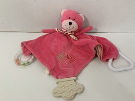 Stephan Baby Plush Pink teddy bear Teething security Blanket rattle stri... - $5.14