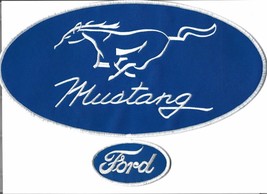 FORD MUSTANG BLUE WHITE 12X6 &amp; 2X4&quot; SEW/IRON ON PATCH 5.0 COBRA NHRA NAS... - £23.90 GBP