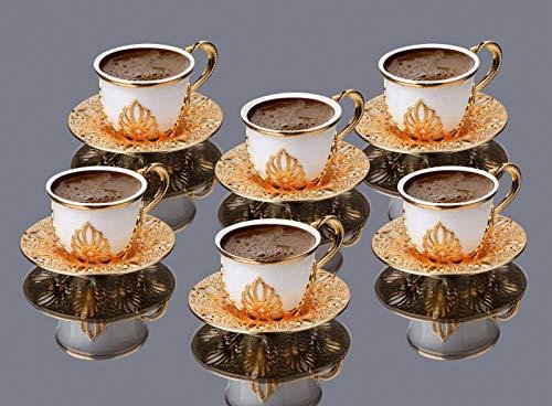 Primary image for Espresso Coffee Cups with Saucers Set of 6, Porcelain Turkish Arabic Greek Coffe