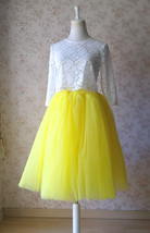 Yellow Fluffy Midi Tulle Skirt Outfit Women Custom Plus Size A-line Tulle Skirt image 1