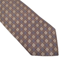 Alexandre London Saville Row Taupe Blue Check 100% Silk Tie Made in Italy - $22.16