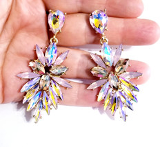 Pink Tones Chandelier Earrings, Gift for Her, Bridesmaid Rhinestone Earrings, Br - £28.51 GBP