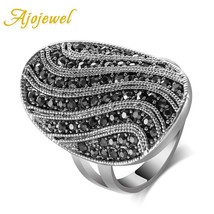 Ajojewel size 7-9 Aneis Unique Designer Pave CZ Vintage Black Ring Women Brand F - £8.49 GBP