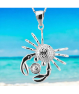 Genuine 925 Sterling Silver Mounting Akoya Pearl Crab Charm Pendant Neck... - $59.99