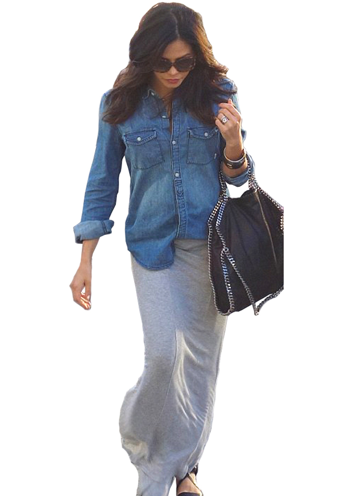 ts12N3L Celebrity Style Womens Vintage Boyfriend Chambray Long Denim Shirt Dress