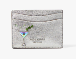 Kate Spade Shaken Not Stirred Embellished Metallic Card holder Case Wall... - $74.25