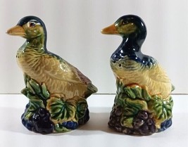 Vintage Duck Salt and Pepper Shakers Large 4 3/4&quot; H x 2 1/2&quot; W Blue Yellow Green - £10.34 GBP
