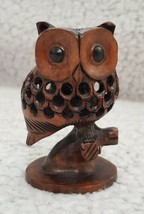 Jali Inspired Wooden Owl Sculpture &#39;Midnight Grace&#39; - £32.51 GBP