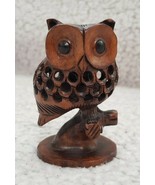 Jali Inspired Wooden Owl Sculpture &#39;Midnight Grace&#39; - $761.77 MXN
