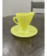 Hazel Atlas Chartreuse Lime Green Yellow Glass Cream and Saucer Platonite - $17.81