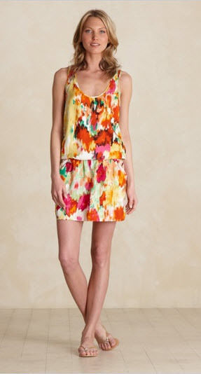 Primary image for ABSTRACT FLORAL MINI SILK TANK DRESS Orange Green Pink Yellow MULTI