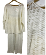 Carabella Crochet Open Knit Lounge Set Beachy Swimwear Top Pants Medium ... - $218.81 CAD