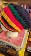 Rastafarian One, hand crocheted beanie, size 10 1/2 inches deep, 10 inch... - £15.69 GBP