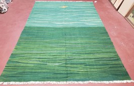Green Turksih Kilim Area Rug 6x9 - 7x10 New Handmade Carpet Boho Hand Woven Wool - £480.36 GBP