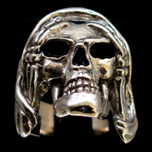 Huge Sterling silver Skull ring Hear No Evil high polished and antiqued ... - £121.38 GBP