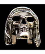 Huge Sterling silver Skull ring Hear No Evil high polished and antiqued ... - $155.00