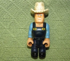 Vintage Husky Helpers Fisher Price 1970s Farmer Adult Man Straw Hat Overalls Toy - $4.50
