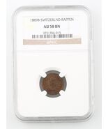 1889-B Switzerland 1 Rappen Coin Slabbed AU 58 BN NGC Graded Swiss KM 3.1 - €330,63 EUR