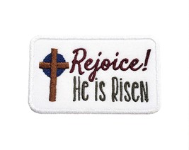Rejoice He Is Risen Embroidered/Applique Iron On Patch 2.9&quot; x 1.75&quot; Christian Je - £4.70 GBP