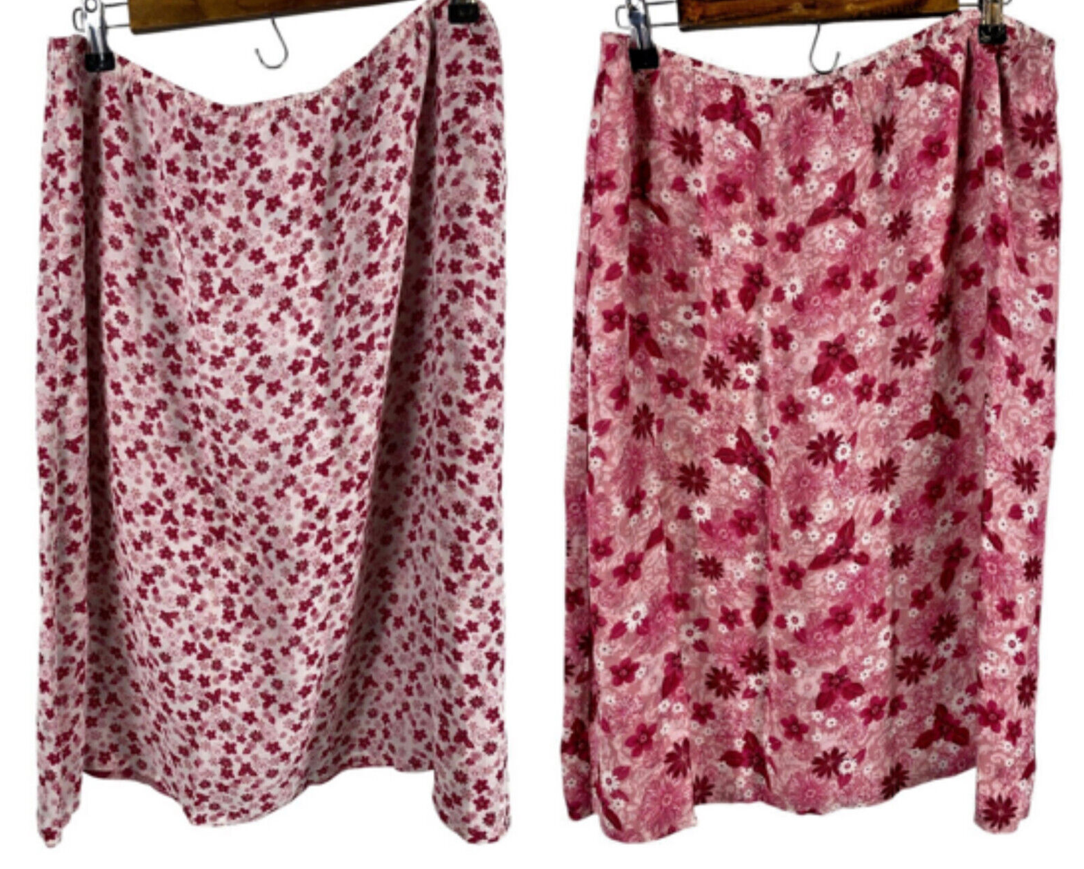 Y2K Reversible Skirt Midi Mesh Chiffon Pink Red Floral Romantic Boho Fai... - $49.72