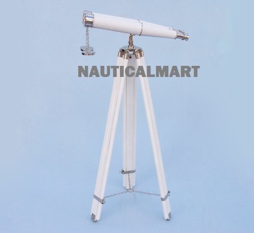 NauticalMart Floor Standing Chrome White Leather Binoculars 62